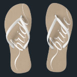 Custom Wedding Colors Bride Flip Flops<br><div class="desc">Elegant white "bride" with editable color background. 

 Click "Customize It" and use the swatches on the right to change the background color.  The eyedropper tool gives you even more swatches,  and "advanced" link opens the entire spectrum.  You can also copy and paste a hex value if you have one.</div>
