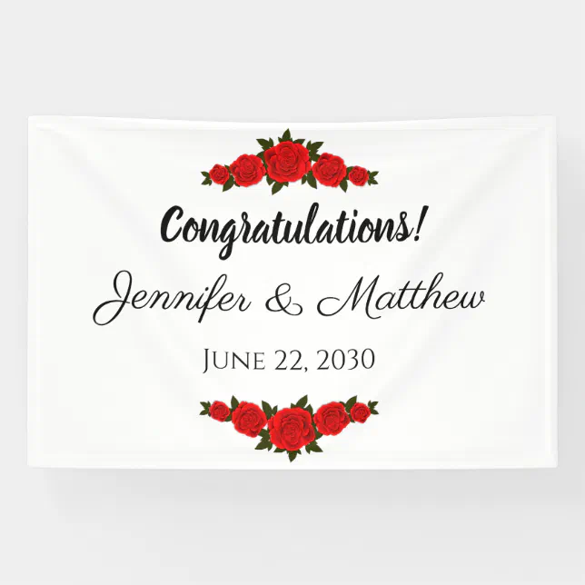 Custom Wedding Congratulations Banner Red Roses | Zazzle
