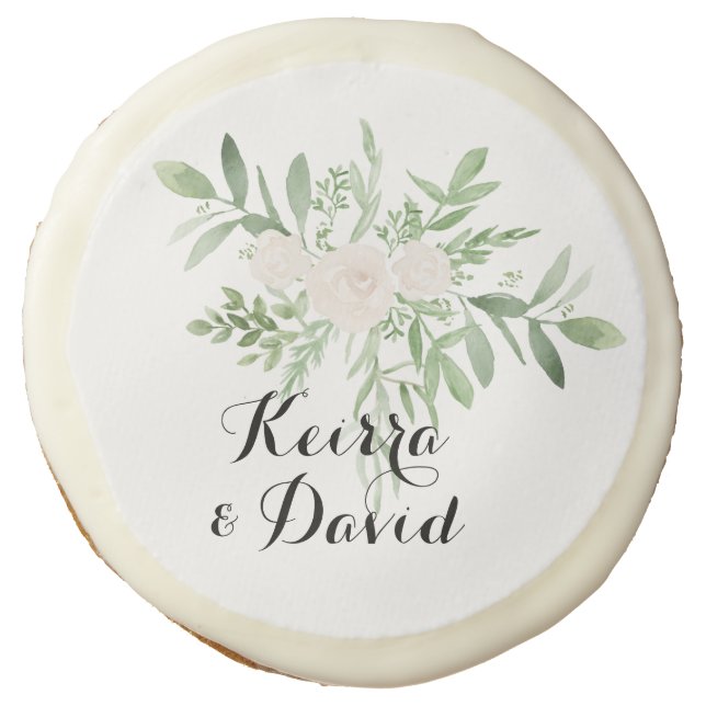 Custom Wedding Cookie Greenery and blush or white (Front)