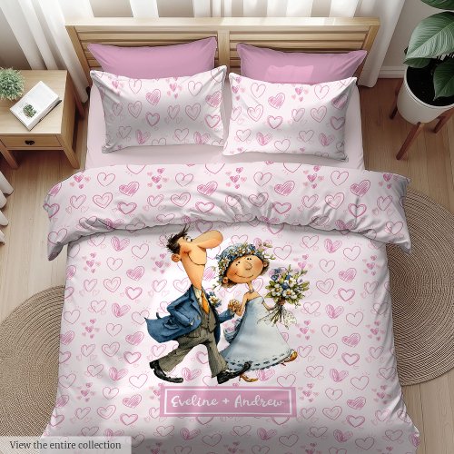 Custom Wedding Couple Duvet Cover Humor Cartoon
