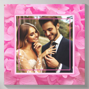 Custom Wedding Couple Family Photo on Pink Flower Canvas Photo Tile