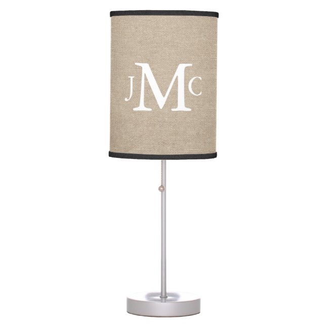 Custom wedding couple monogram rustic chic linen table lamp (Front)