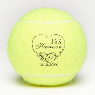 Custom Wedding Couple Name Date Wedding Ring Black Tennis Balls