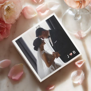 Custom Wedding Couple Photo Elegant Monogram Heart Napkins