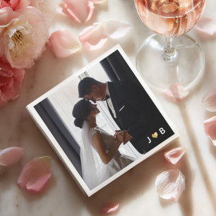 Custom Wedding Couple Photo Elegant Monogram Napkins