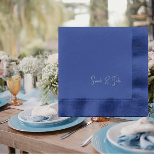 Custom Wedding Couple Script Name Navy Silver Foil Napkins