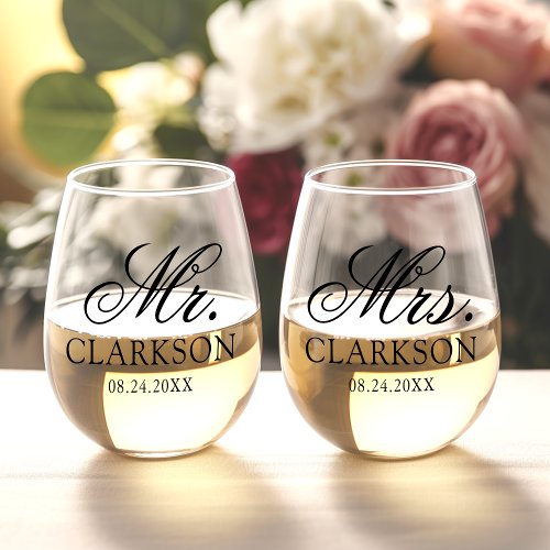 Custom Wedding Couple Stemless Wine Glass