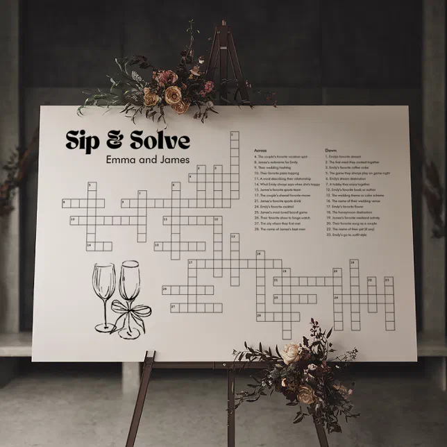 Custom wedding crossword puzzle sign Zazzle