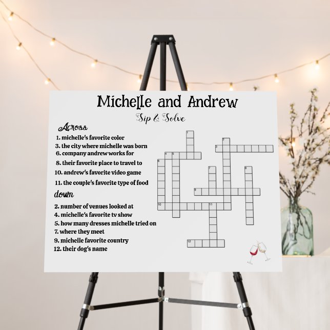 Custom Wedding Crossword Puzzle Template , sign (In Situ (Stand))