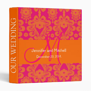 Custom Wedding Damask Pink Orange Planner Binders