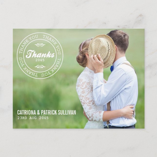 Custom Wedding Date Logo Photo Wedding Thank You Postcard (Front)