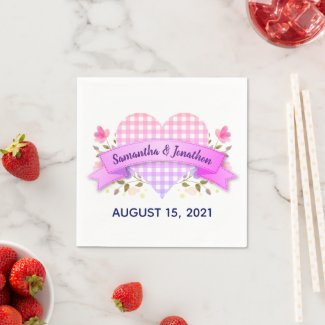 Custom Wedding Day/Names Floral Heart Napkins