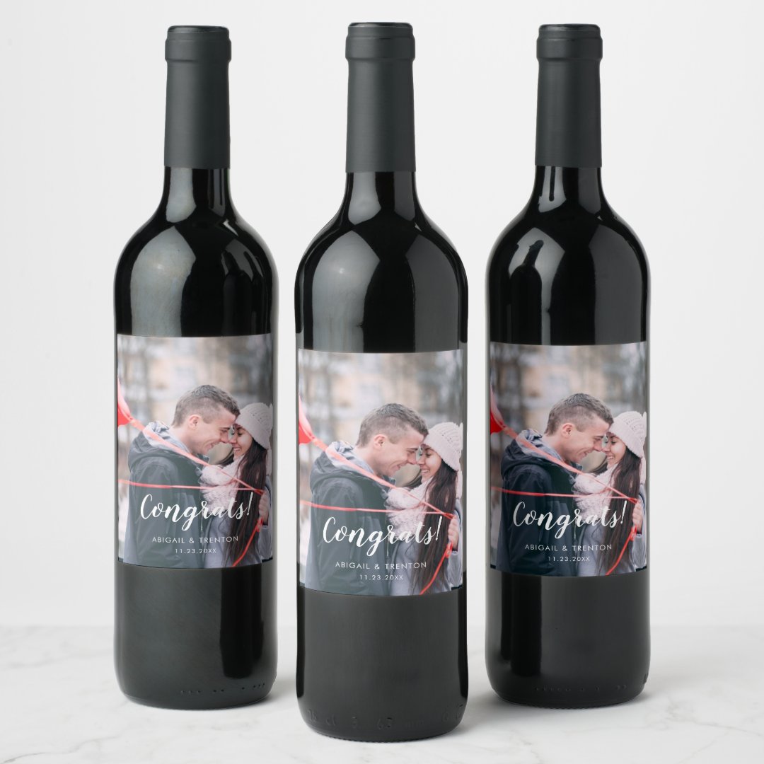 Custom Wedding Day Photo Congrats Wine Label | Zazzle