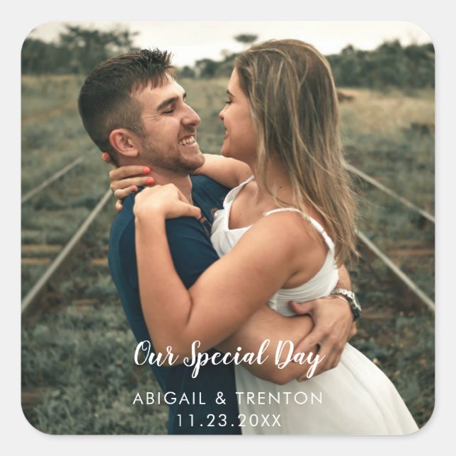 Custom Wedding Day Photo Square Sticker (Front)