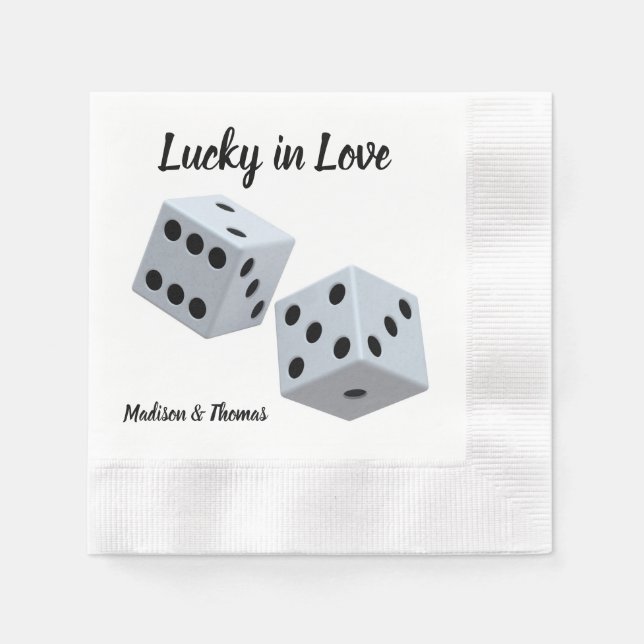 Custom Wedding Dice Lucky in Love Napkins (Front)