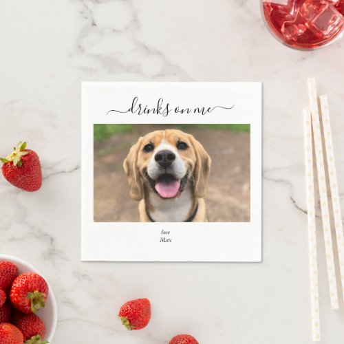 Custom Wedding Dog Drinks on Me Pet Fun Photo Napkins