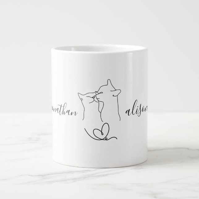 Custom Wedding Engagement Party Cats Couple Gift   Giant Coffee Mug (Front)