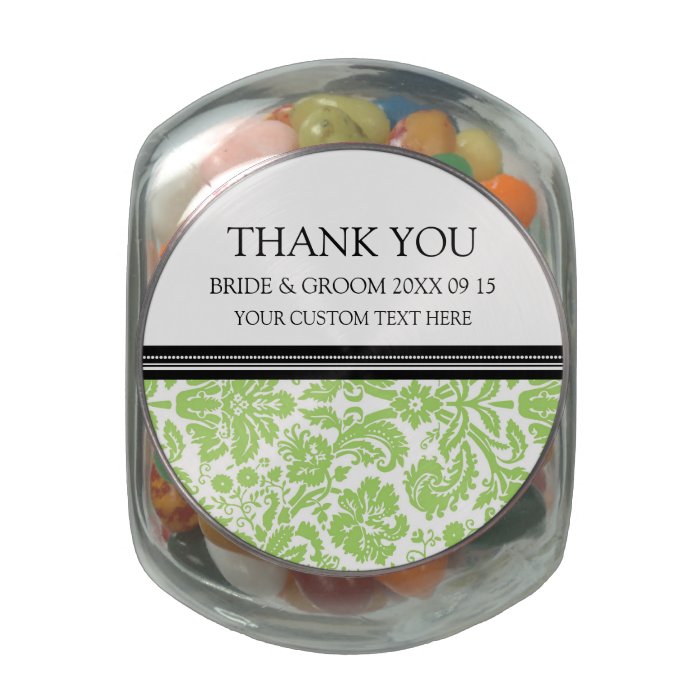 Custom Wedding Favor Candy Jar Lime Damask Jelly Belly Candy Jar