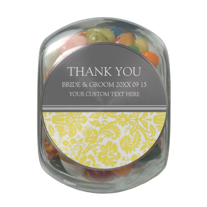 Custom Wedding Favor Candy Jar Yellow Grey Damask Glass Candy Jars