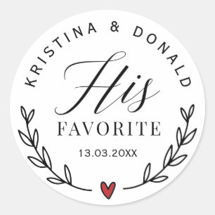 Custom Wedding Favor His Favorite  Classic Round S Sticker