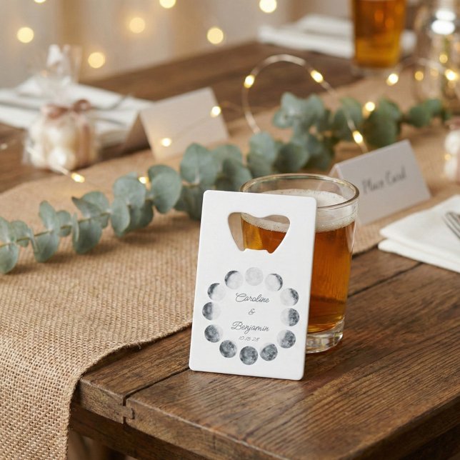Custom Wedding Favor Moon Celestial White Credit Card Bottle Opener (Creator Uploaded)
