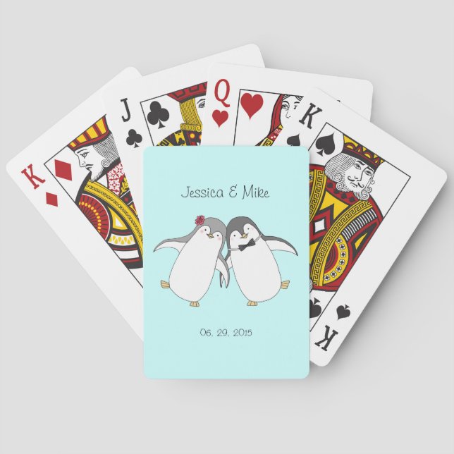 Custom Wedding Favor Playing Card Cute Penguins (Back)