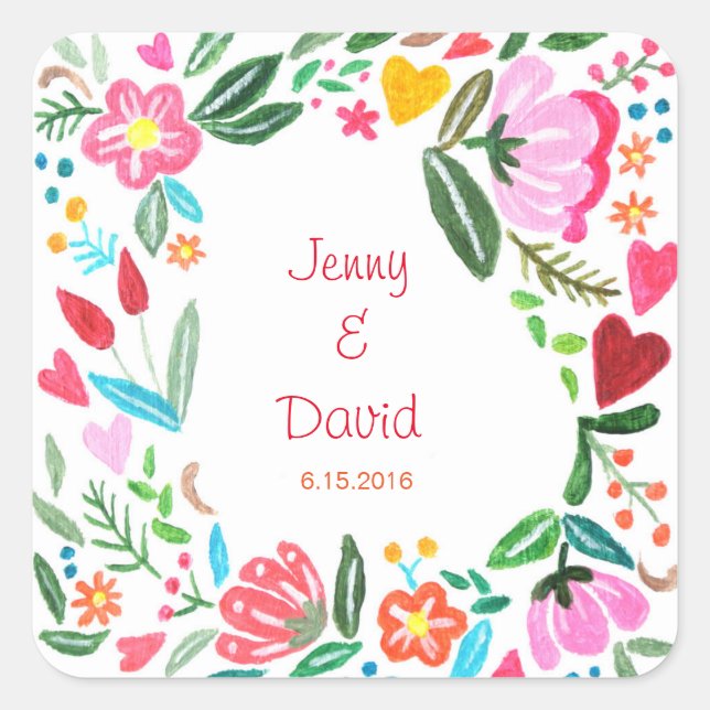 Custom Wedding Favor Sticker Personalized Floral (Front)