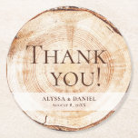 Custom Wedding favor Thank you Wood Cut Slice Round Paper Coaster<br><div class="desc">Celebrate your love and show your appreciation with our Wood Grain Rustic Wedding Thank You Favor Coasters. Perfect for rustic, outdoor, or botanical-themed nuptials, these coasters blend functionality with sentimental charm, giving your guests a unique keepsake from your special day. Each coaster is crafted with a stunning wood grain design,...</div>