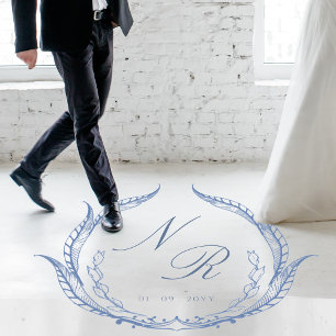 Custom Wedding Floor Script Monogram Dusty Blue Decals
