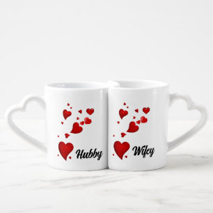 Custom wedding gift, couple, hubby & wifey coffee mug set