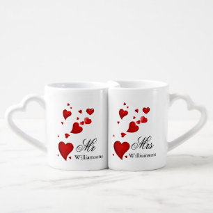 Custom wedding gift, couple, hubby & wifey coffee  mug set