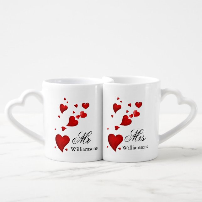Custom wedding gift, couple, hubby & wifey coffee  mug set (Front Nesting)