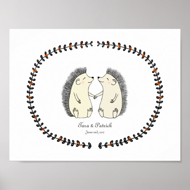 Custom Wedding Gift for Couple Cute Hedgehog Print (Front)