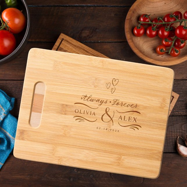 Custom Wedding Gift Monogram Hearts Engraved Cutting Board (Creator Uploaded)