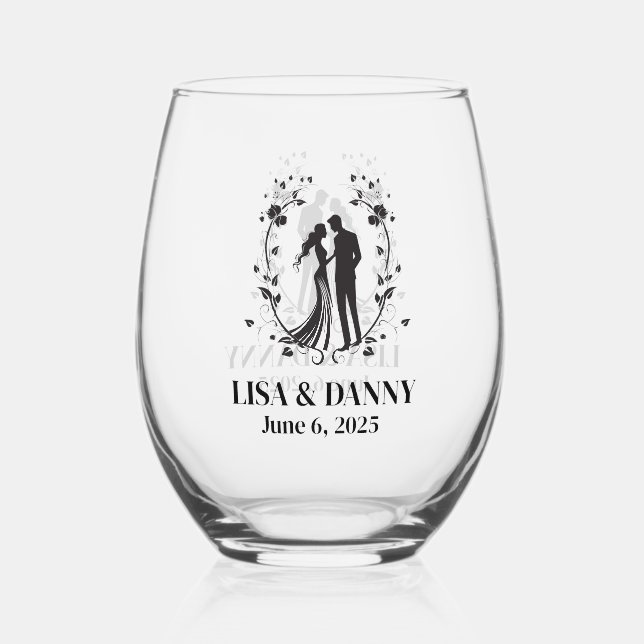Custom Wedding Glassware Stemless Wine Glass (Front)