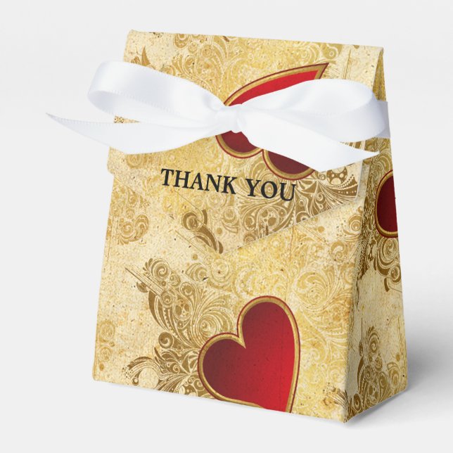 Custom Wedding Gold Red Hearts Classic Favor Box (Front Side)