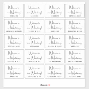 Custom Wedding Guest Names Black White Welcome Sticker