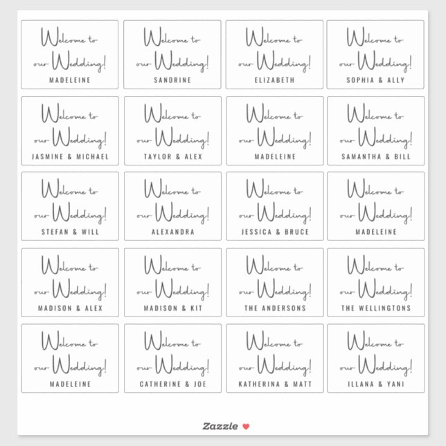 Custom Wedding Guest Names Black White Welcome Sticker (Sheet)