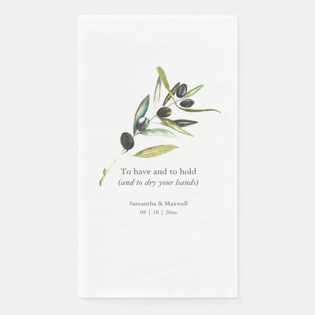 Custom Wedding Guest Towels Olive Branch (Front)