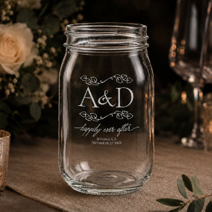 Custom Wedding Happily Ever After Monogram Mason Jar