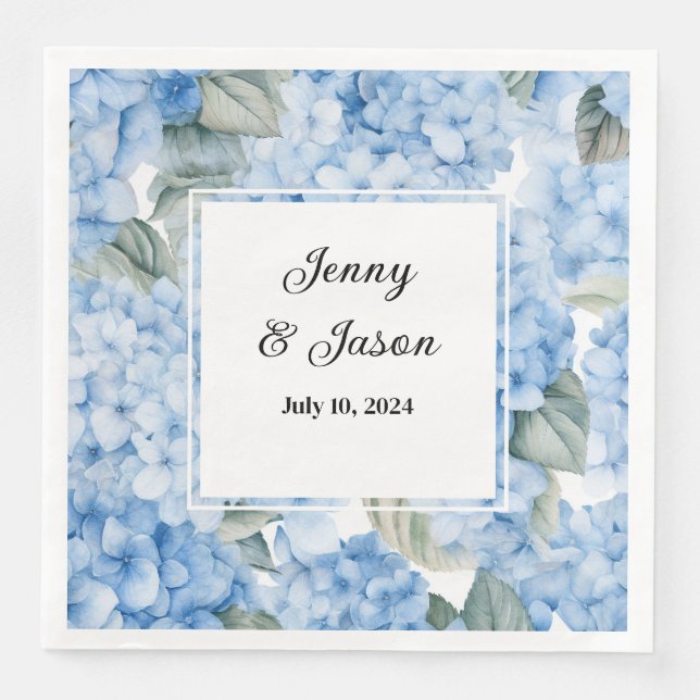 Custom Wedding Hydrangea Paper Napkins (Front)