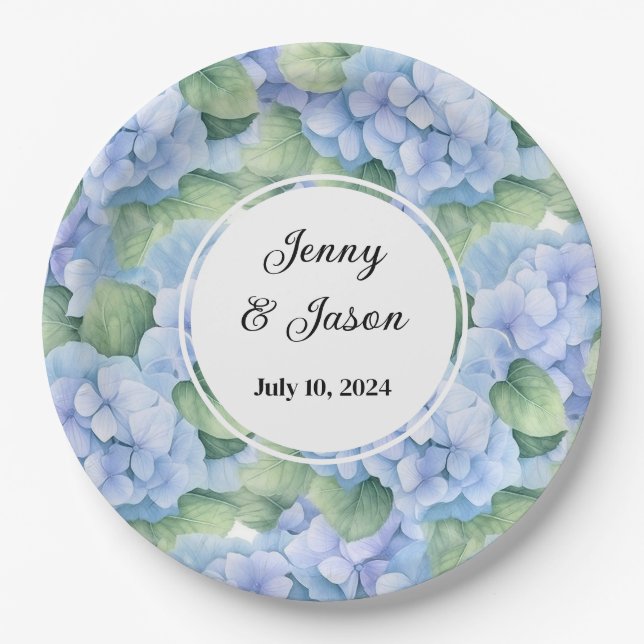 Custom Wedding Hydrangea Paper Plates (Front)
