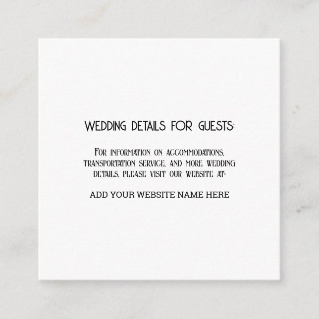 Custom Wedding Information Guests Black White  Enclosure Card (Front)