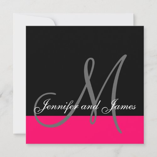 Custom Wedding Invitation Monogram Name Pink Black
