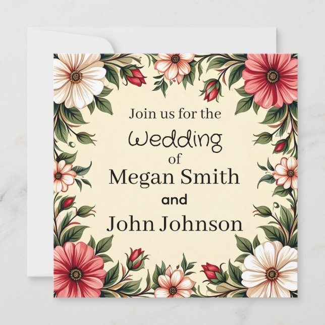 Custom Wedding Invitation with Elegant Pink Flower (Front)