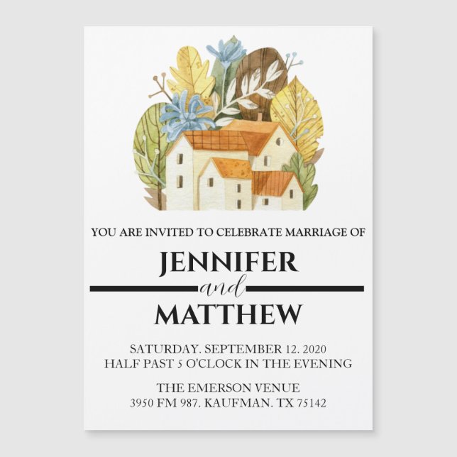 Custom Wedding Invitation with Watercolor Venue (Front)