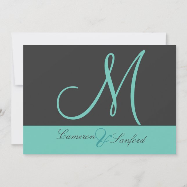 Custom Wedding Invitations Monogram/graphite/teal (Front)