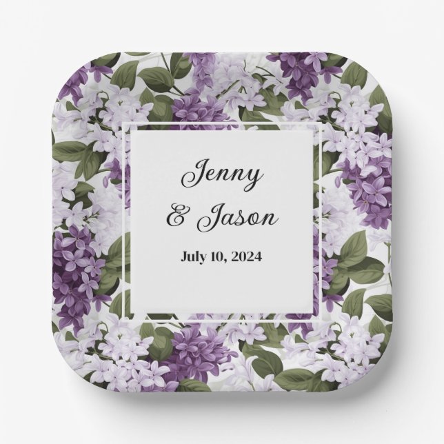 Custom Wedding Lilacs Paper Plates (Front)