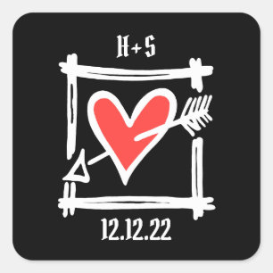 Custom Wedding Love Heart Black and Red Stickers