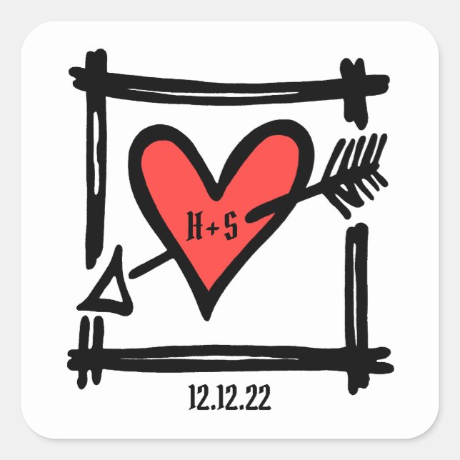 Custom Wedding Love Heart Black and Red Stickers (Front)
